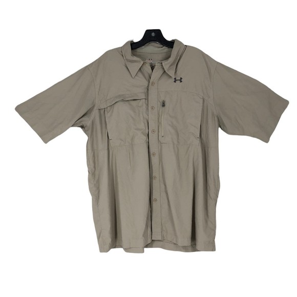 Mens Silky Polesther Under Armour Button Front Shirt w/Zip Pockets & Vented Back - Picture 1 of 9